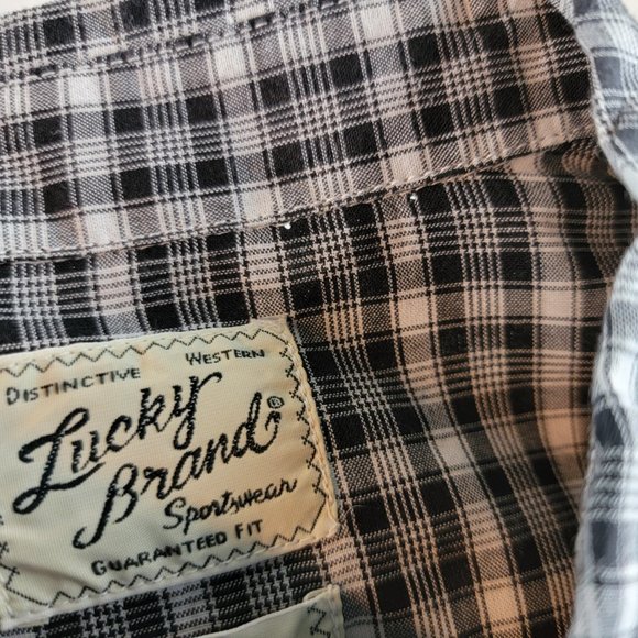 Lucky Brand Shirt Mens Large Black Pearl Snap Plaid Check Western Cowboy Rodeo - Picture 9 of 9